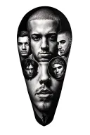 Half sleeve tattoo featuring Eminem, NF, Arctic Monkeys,&nbsp;and&nbsp;21&nbsp;Pilots tattoo design idea