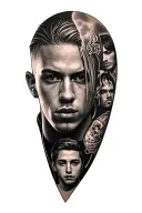 Half sleeve tattoo featuring Eminem, NF, Arctic Monkeys,&nbsp;and&nbsp;21&nbsp;Pilots tattoo design idea