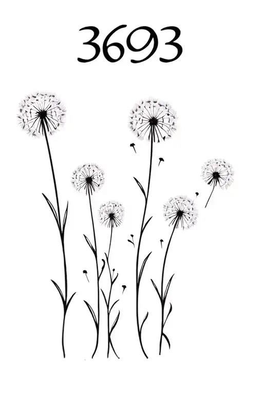 Number 3693 + Family + Dandelion: Indicates hope and family growth, with the number as a marker of important moments.  tattoo design idea
