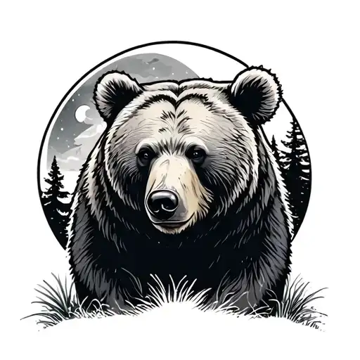 bear, forest, moon tattoo design idea