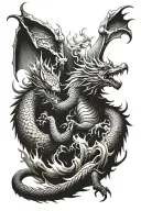 dragon and phoenix rising from flames tattoo design idea