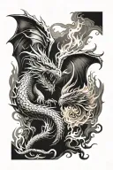 dragon and phoenix rising from flames tattoo design idea