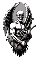 winged muscular skeleton playing bagpipes tattoo design idea