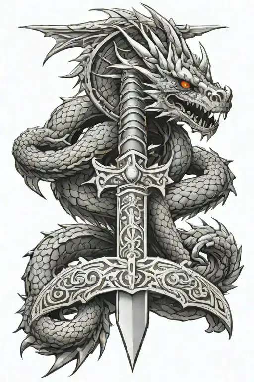 spinal tattoo of a dragon with a sword down the middle tattoo design idea