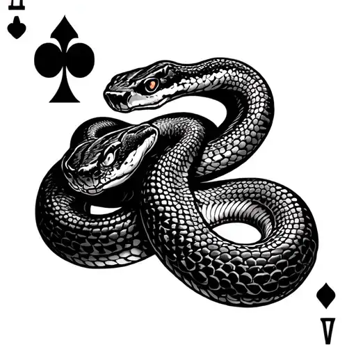 snake , timepiece playing cards tattoo design idea