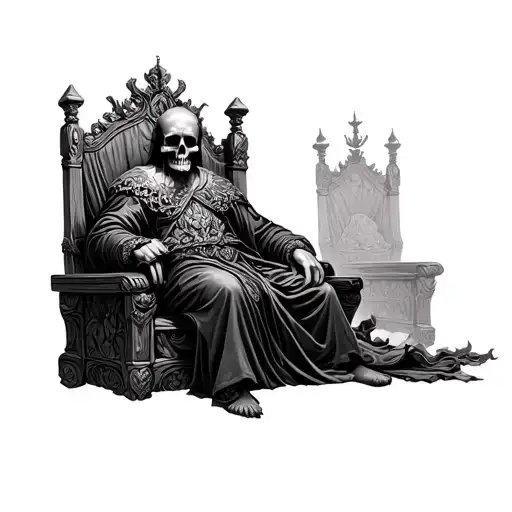 King Sitting On Throne skull face tattoo design idea