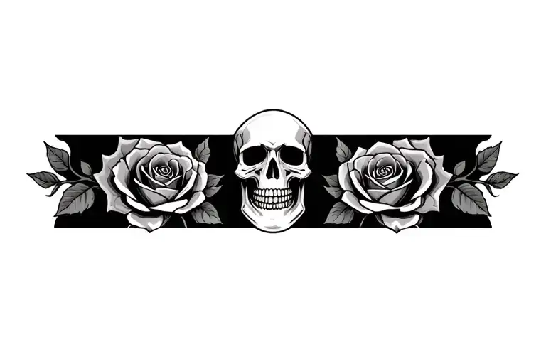 skull, roses and hour glass tattoo design idea