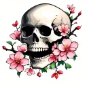 Japanese skull and cherry blossoms falling tattoo design idea