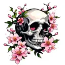 Japanese skull and cherry blossoms falling tattoo design idea