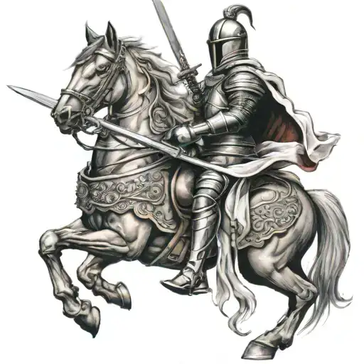 knight with sword and cavalry tattoo design idea