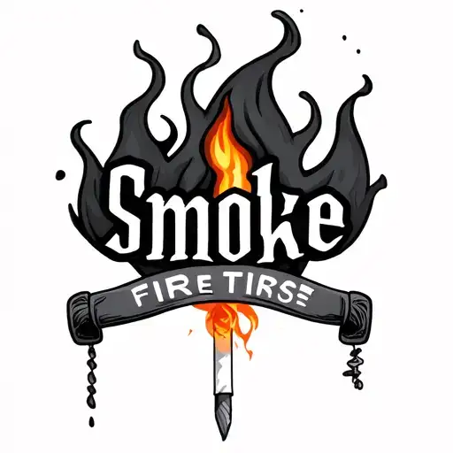 a match with the word smoke and a flame with the word fire tattoo design idea