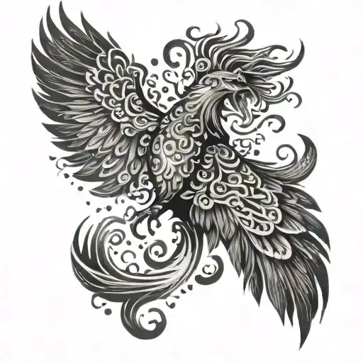 A phoenix rising from the ashes to represent overcoming challenges and embracing new beginnings tattoo design idea