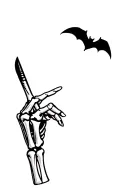  skeleton hand signing  roll and rock with a bat flying  tattoo design idea