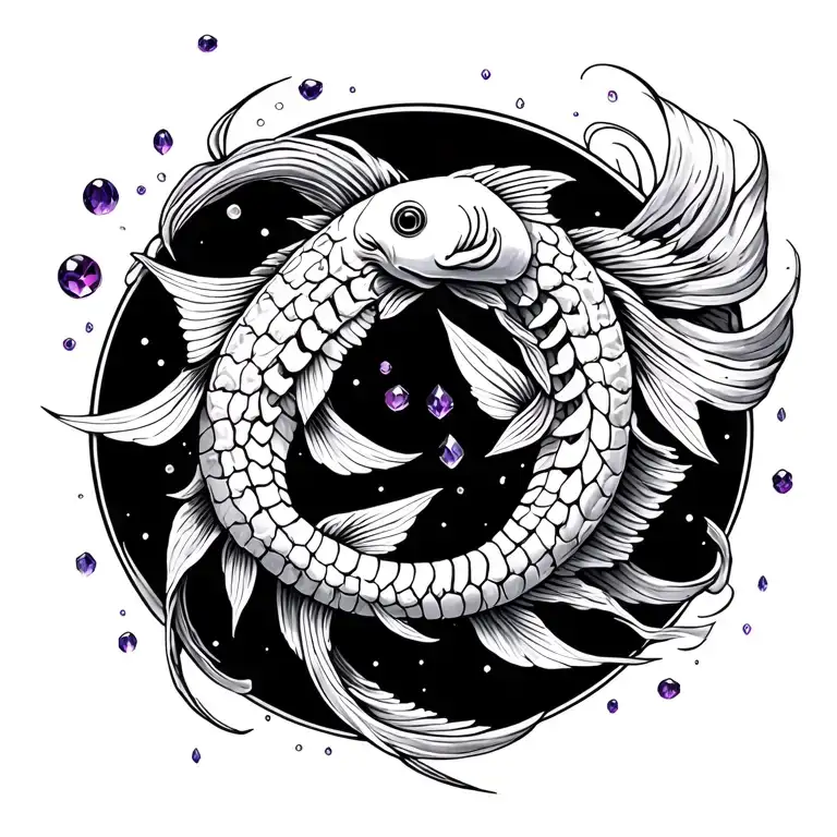spine tattoo emerge it all symbol:pisces archetype:twofish element:water amethyst:crystal shape:waves planet:neptune tattoo design idea