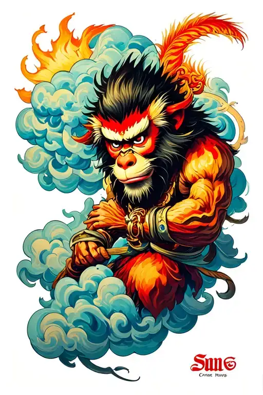 sun wukong full body cloud step tattoo design idea