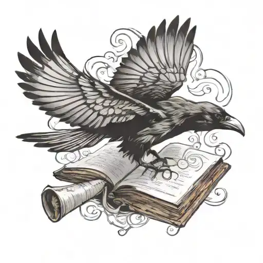 A crow chasing a butterfly flying out of a book tattoo design idea