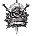 Create a tattoo for back with the phrase "there is no suffering" and have a snake, roses and a dagger, with fond tattoo design idea