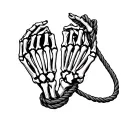 Two skeleton hands connected by one rope: the lower hand wears willing restraint, the upper hand holds control. tattoo design idea