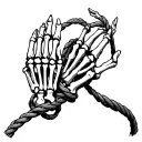 Two skeleton hands connected by one rope: the lower hand wears willing restraint, the upper hand holds control. tattoo design idea
