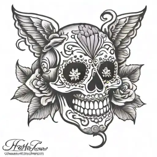 laughing sugar skull tattoo design idea