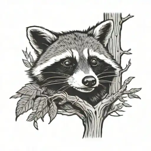 raccoon in tree with hound dog tattoo design idea