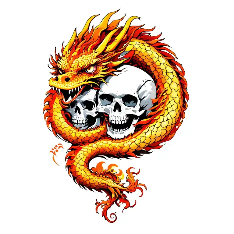 cosmic dragon intertwined with skull tattoo design idea