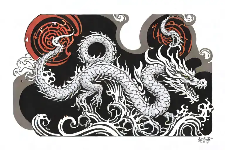 japanese dragon with water tattoo design idea