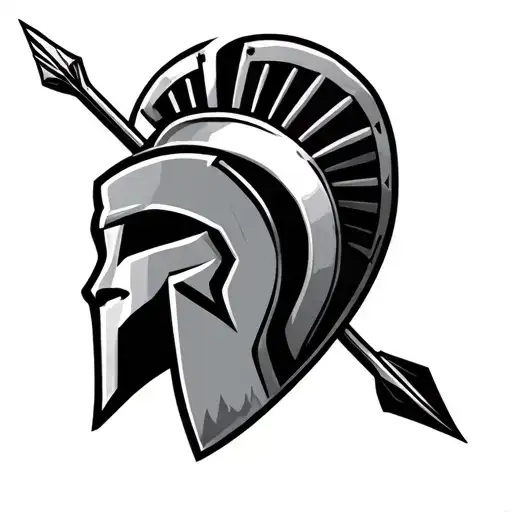 spartan head with shield and an arrow tattoo design idea