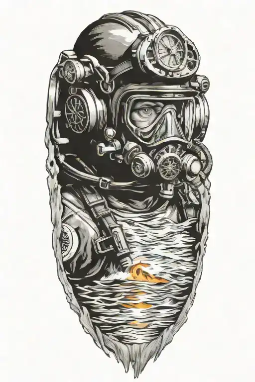 half navy diver half firefighter  tattoo design idea
