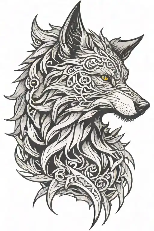 fenrir head with runes open your heart tattoo design idea
