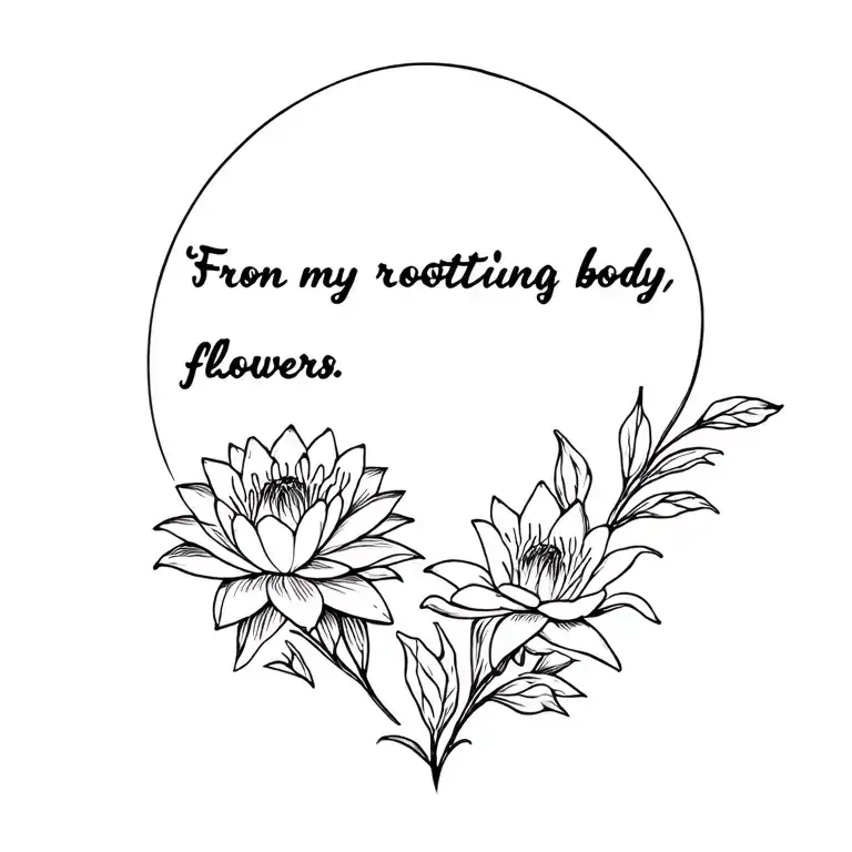 "From my rotting body, flowers" water lily, rose and tiger lily flowers tattoo design idea