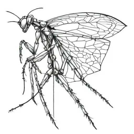 preying mantis sketchy line drawing tattoo design idea