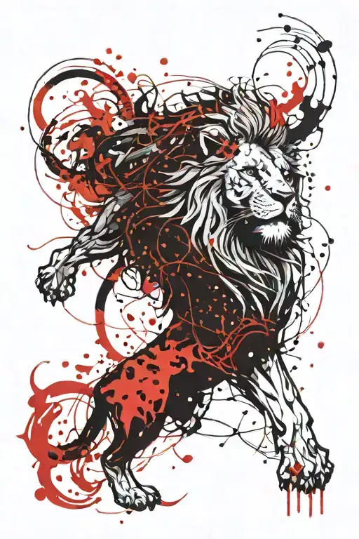leo lion zodiac constellation surrounded + element fire tattoo design idea
