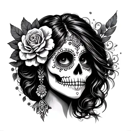 sugar skull gypsy girl fortune teller  neo traditional side profile tattoo design idea