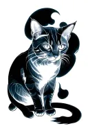 A graceful cat with a slightly translucent, ghostly aura enveloping its sleek body. The cat's form is outlined with soft tattoo design idea