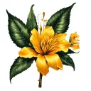 A sleek and modern tattoo of a  Honey suckle, North Carolina. pheomelanin. Cinnamon. goddess With a piercing seductive g tattoo design idea