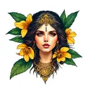 A sleek and modern tattoo of a  Honey suckle, North Carolina. pheomelanin. Cinnamon. goddess With a piercing seductive g tattoo design idea