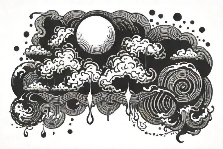 clouds fire rain tattoo design idea