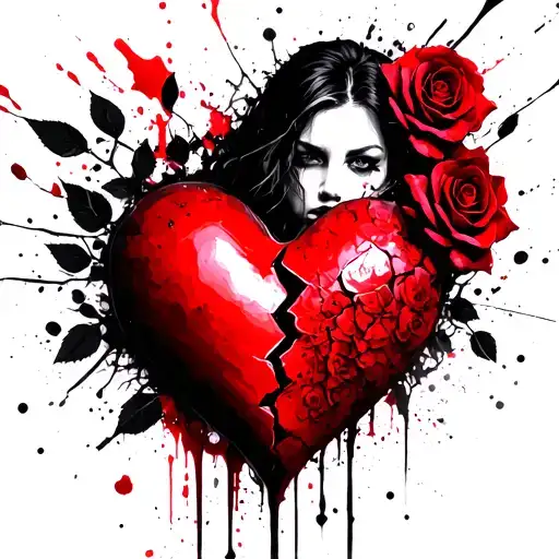 broken heart woman topless roses tattoo design idea