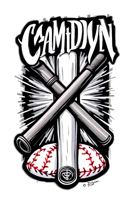 "Camdyn" baseball bat hanging tattoo design idea