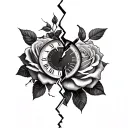 broken clock and roses mixed together as one tattoo design idea