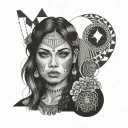fine line geometric micro realism neo traditionsl gypsy women binary negative space tattoo design idea