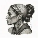 fine line geometric micro realism neo traditionsl gypsy women binary negative space tattoo design idea