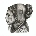 fine line geometric micro realism neo traditionsl gypsy women binary negative space tattoo design idea