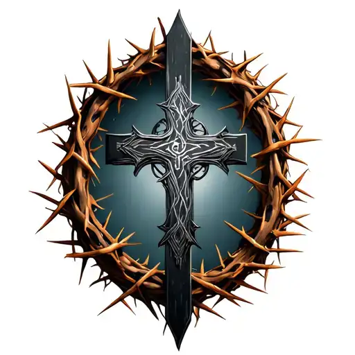 cross and crown of thorns tattoo design idea