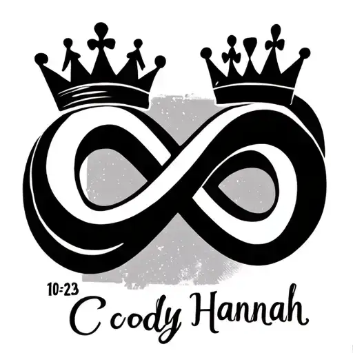 "Cody Hannah 10-22-23" "Cody Hannah 10-22-23" simple line drawing of single loop infinity sign with incorporated crowns no shading tattoo design idea