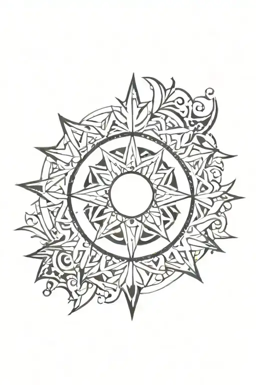 stars and moon mandala tattoo design idea