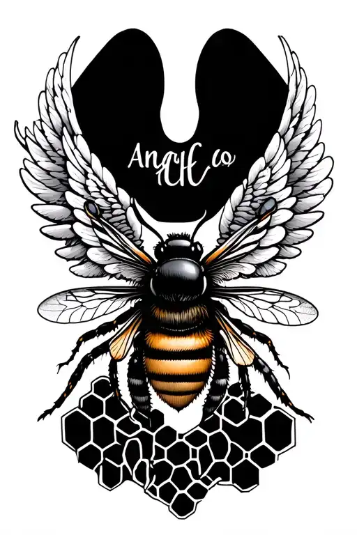Bee And Honeycomb ghetto angels" words tattoo design idea