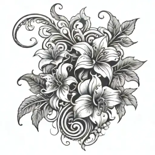 Lys vines flowers diamonds tattoo design idea