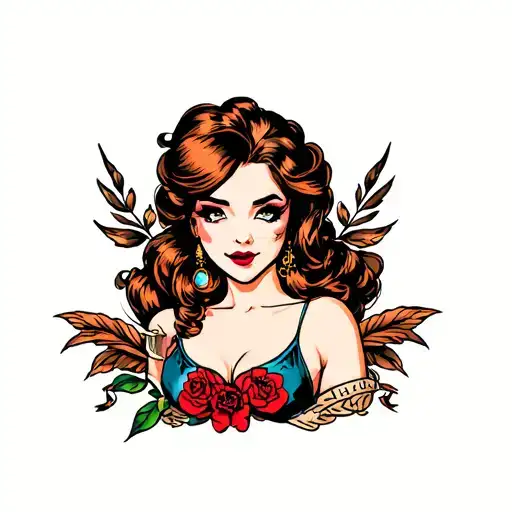 sailor jerry style pinup tattoo design idea